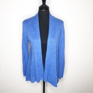 Eileen Fisher blue linen open front cardigan sweater size Extra Small XS